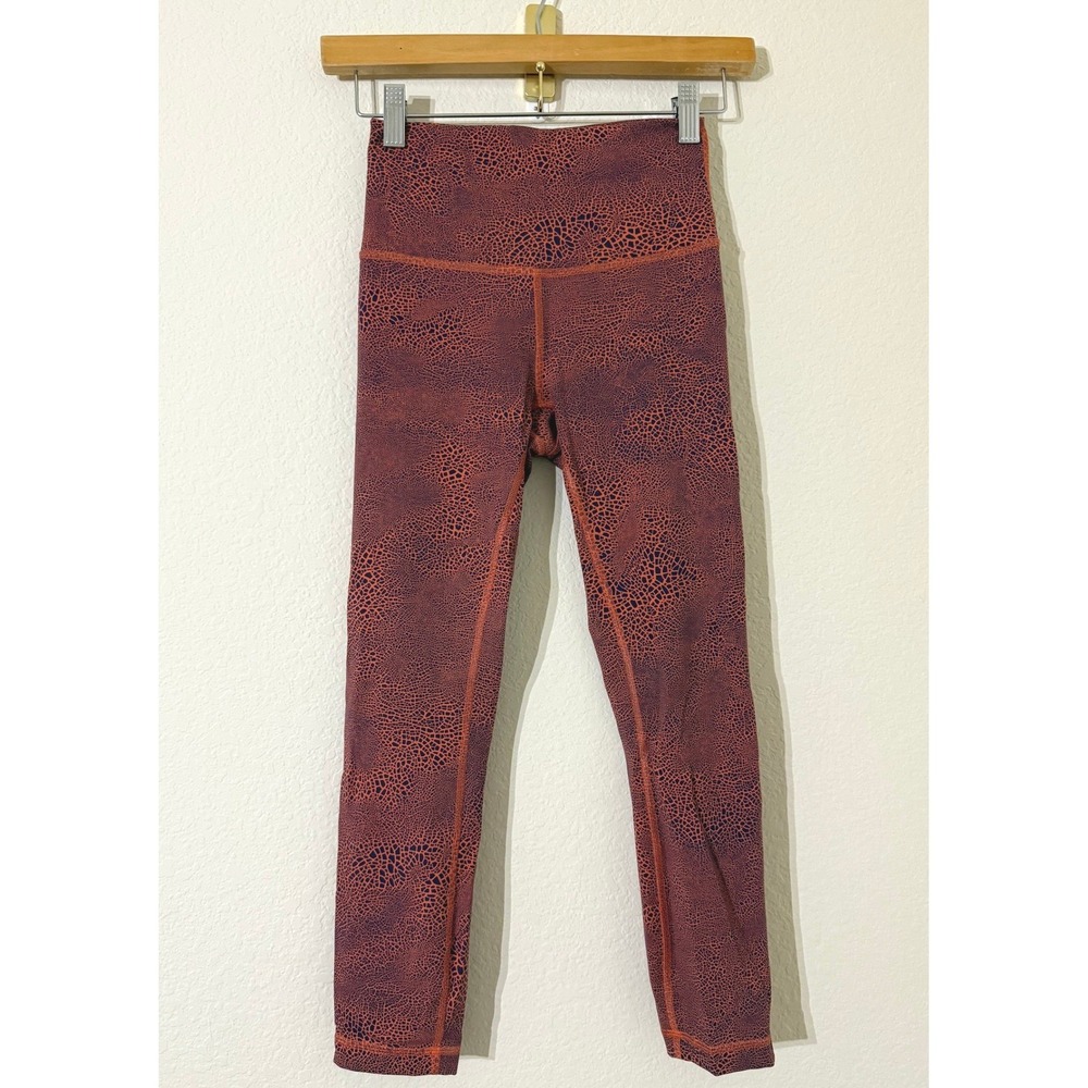 Lululemon Wunder Train High Rise Crop In Crackle Glaze Vintage Orange Larkspur 4
